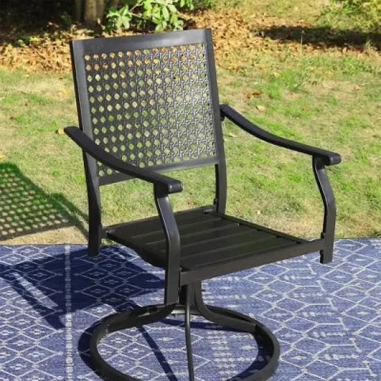 7pc Outdoor Dining Set with Swivel Chairs & Metal Table with Umbrella Hole - Captiva Designs image {9}