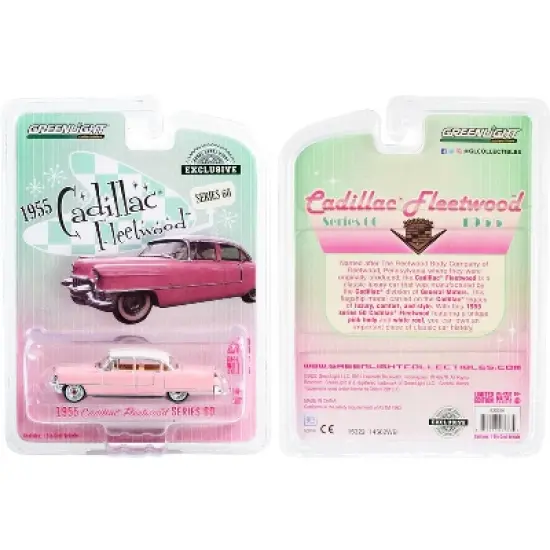 1955 Cadillac Fleetwood Series 60 Pink with White Top "Hobby Exclusive" Series 1/64 Diecast Model Car by Greenlight image {2}