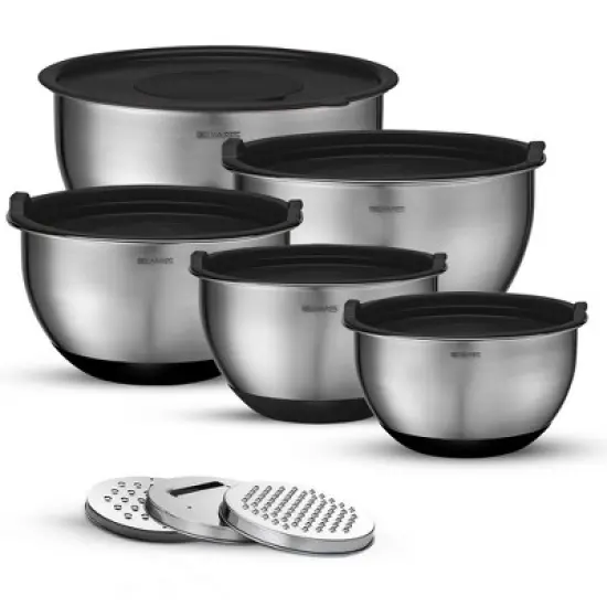 Mixing Bowls with Lids Set - Nesting Bowls with Airtight Lids + Graters - Stainless Steel Non-Slip Mixing Bowl for Baking image {7}
