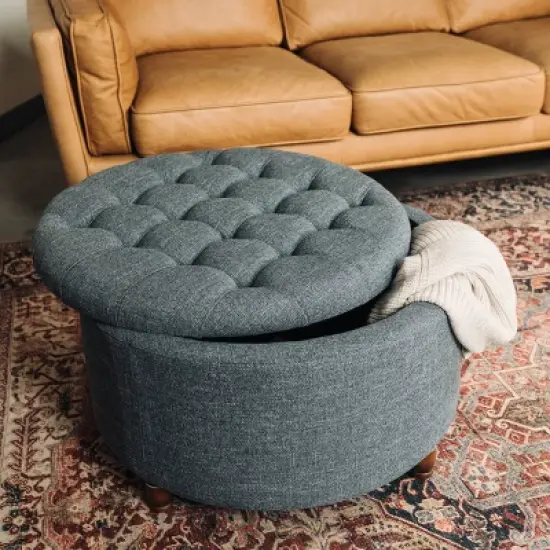 Large Round Tufted Storage Ottoman with Lift Off Lid - WOVENBYRD image {14}