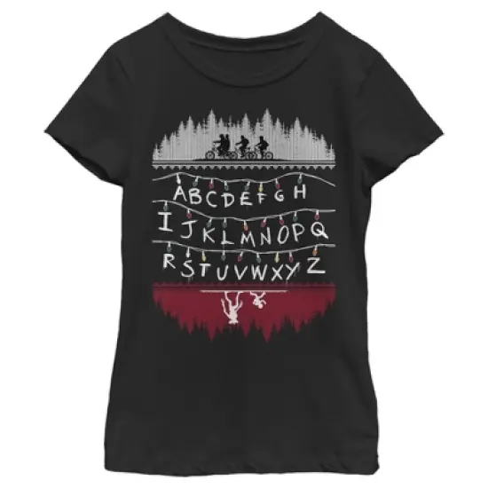 Girl's Stranger Things Christmas Light Message T-Shirt image {3}