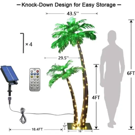 LIGHTSHARE Twin Trunk Solar Lighted Palm Tree LED Outdoor Light Stakes Green image {4}