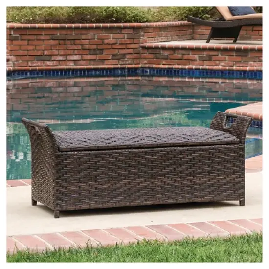 Wing Wicker Patio Storage Bench - Multi Brown - Christopher Knight Home image {2}