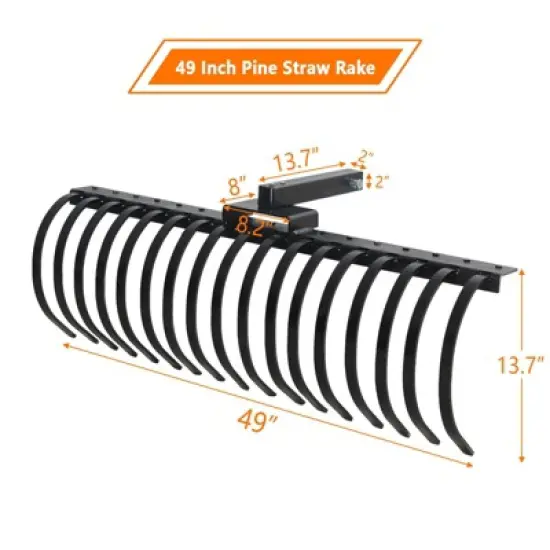 Lawn Rake, Pine Straw Rake Tow Behind - 125cm Work Width Dethatcher with 17 Steel Tines, Fits 2-Inch Receiver for Tractors, ATV/UTV image {3}
