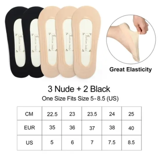 LotFancy 5 Pairs No Show Socks for Women Female, Hidden Low Cut Liner Socks, US Women Size 6-8.5 image {2}