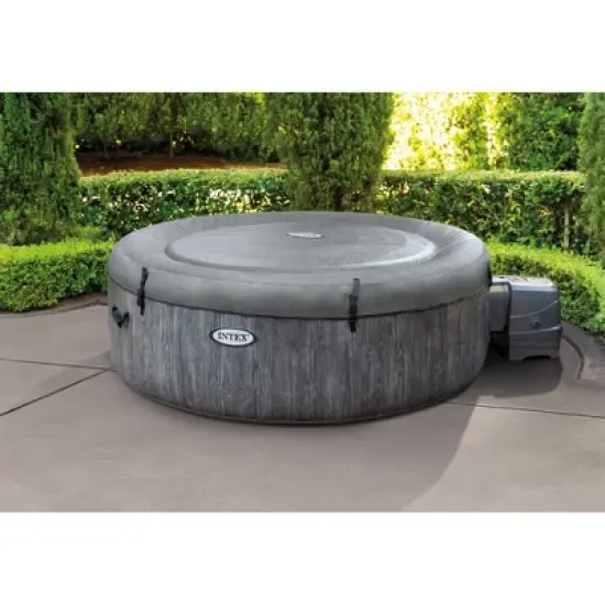 Intex Greywood Deluxe 4 Person Outdoor Portable Inflatable Hot Tub Spa with Multi-Color LED Light, Foam Headrests, and 140 Soothing Bubble Jets, Gray image {1}