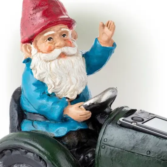 10" Polyresin Solar Tractor Riding Gnome with LED Lights Green - Alpine Corporation image {4}