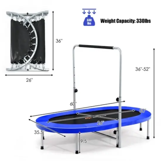 Infans 50" Trampoline for 2 People Foldable Rebouncer w/Adjustable Handrail Blue image {6}
