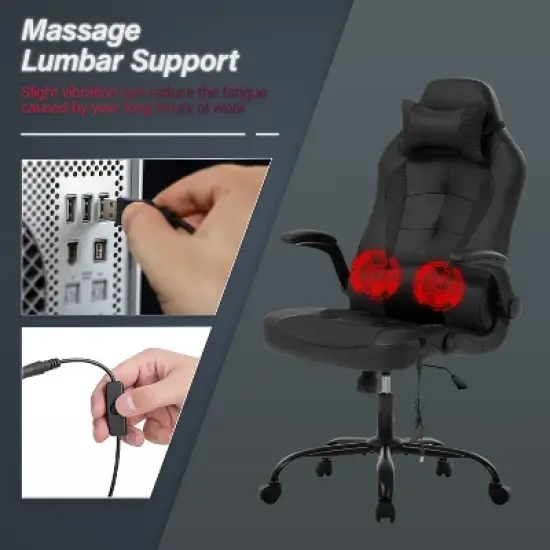 BestMassage Gaming Chair Computer Desk Chair with Lumbar Support Upholstery and Rolling Swivel Chair Base for PC Gaming and Executive Use image {2}