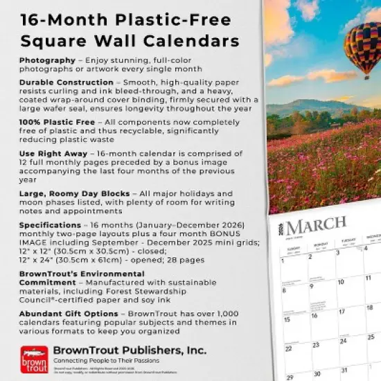 BrownTrout Motivation 2026 12"x24" Hanging Square Wall Calendar Plastic-Free image {5}
