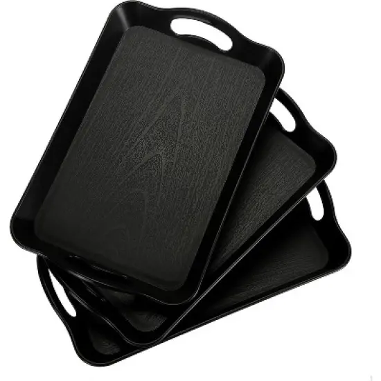 ATTOP 3 Pack Black Serving Trays with Handles,16 x 11IN Rectangular Non Skid Multi-Purpose Plastic OttomanTray for Restaurant, Parties,Table, Kitchen image {7}