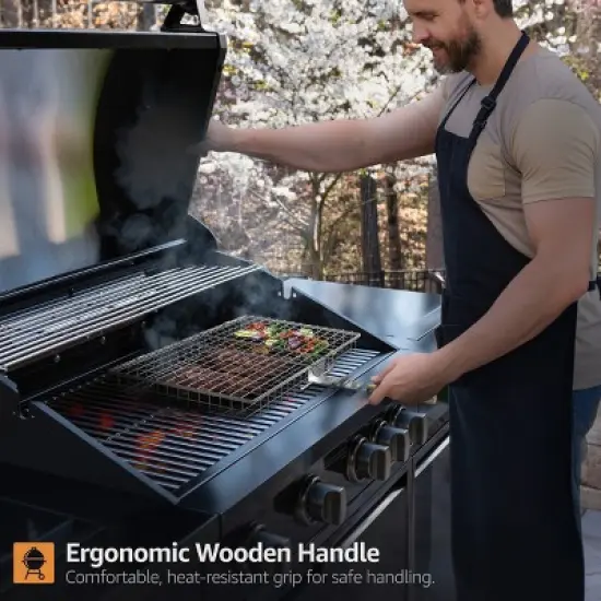 Sorbus Stainless Steel Large Folding Barbecue Grilling Basket with Handle - for Fish, Shrimp, Vegetables, Grilling Accessories, Outdoor Cooking image {6}