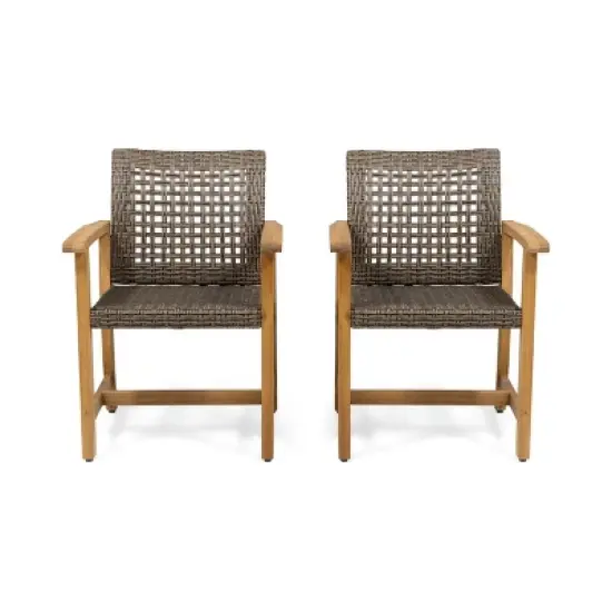 Patio Arm Chair Set Of 2,Wood Patio Chair With Wicker Weave Seat,Outdoor Arm Chair,Arm Chair For Patio,Backyard-Cuddlewood image {4}