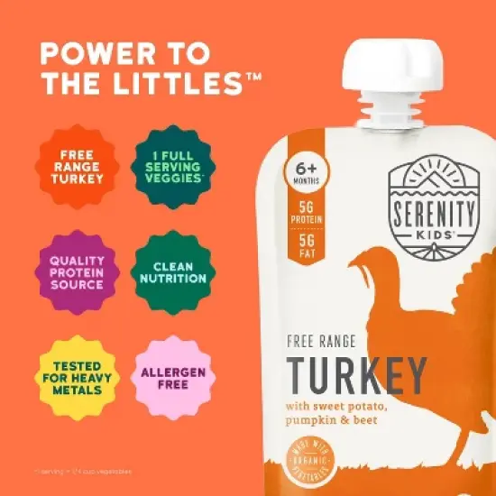 Serenity Kids Free Range Turkey with Organic Sweet Potato, Pumpkin & Beet Baby Food Pouch - 3.5oz image {2}