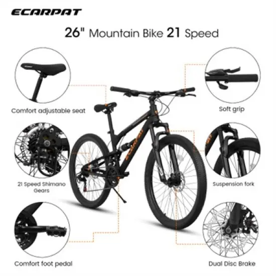 YONWAY 26 Inch Adults Mountain Bike, MTB with 21 Speeds, High-Tensile Steel Frame, V Brake, Hardtail Bicycle for Mens and Womens image {4}