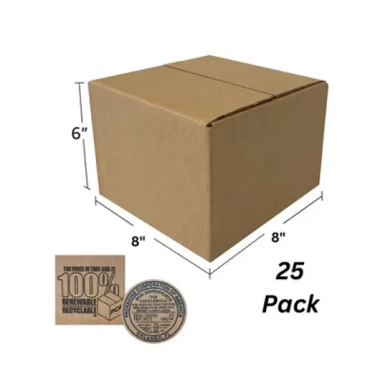 UOFFICE Pack of 25 Corrugated Boxes 8" x 8" x 6" Wholesale Shipping Boxes image {2}