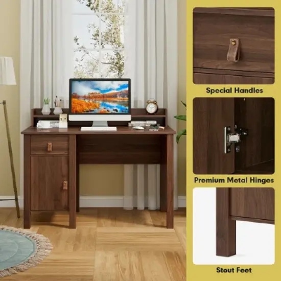 Costway Computer Desk Home Office Writing Workstation w/ Drawer & Hutch image {8}