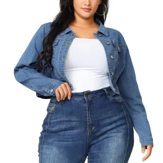 Agnes Orinda Women's Plus Size Cropped Long Sleeve Trendy Fashion Denim Jean Jackets image {14}