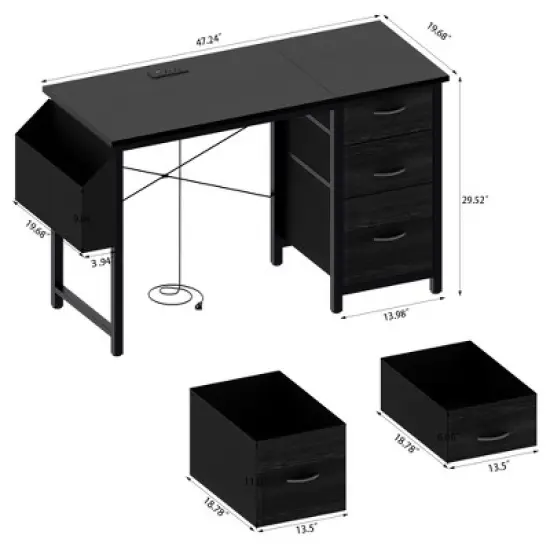 Kumasinova 47" Computer Desk with 3 Drawers,Office Desk with Power Outlets,Gaming Desk with Side Pocket,Study Desk for Home Office image {2}