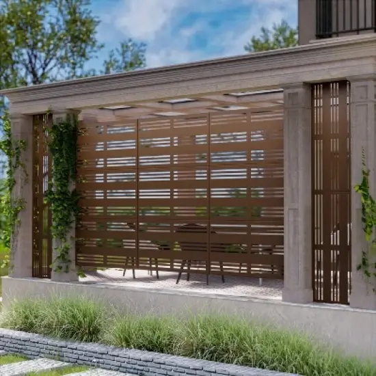 PexFix 72 in. H x 47 in. W Outdoor Metal Privacy Screen Garden Fence Stripe Pattern Wall Applique in Brown image {5}