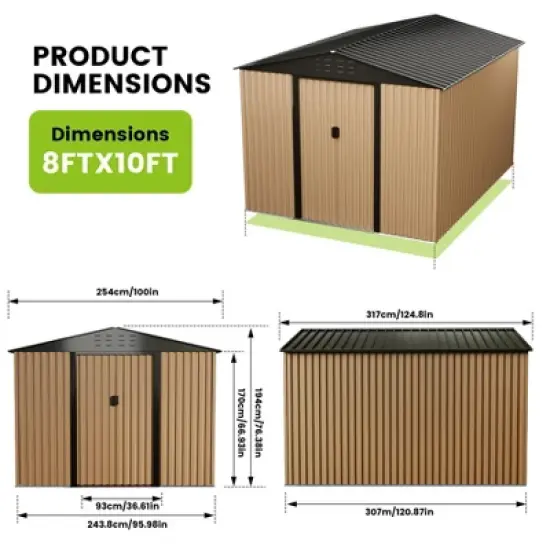 Metal Garden Shed,Outdoor Storage Shed, Outdoor Metal Utility Tool Storage Shed with Door Lock, Waterproof Roofs, for Garden Patio，Brown image {5}