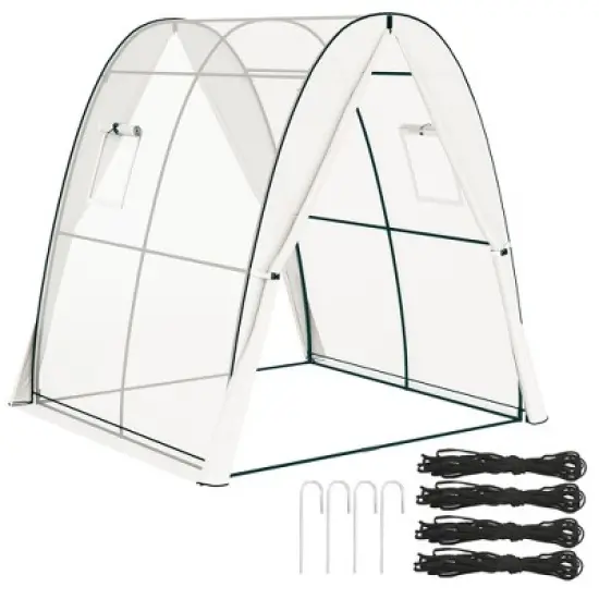 Outsunny 6' x 6' x 6.6' Hoop House Greenhouse with Sandbags and Hemmed PE Cover, Portable Walk-In Tunnel Green House with 2 Doors image {7}