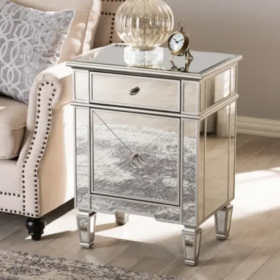 Claudia Hollywood Regency Glamour Style Mirrored Nightstand - Baxton Studio image {7}