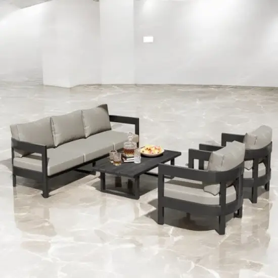 Mshliw Outdoor Seating Set with Cushions Patio Furniture Sets&ndash; Iron Chairs, Plastic Wood Table, Ideal for Patios, Gardens, and Poolside image {6}