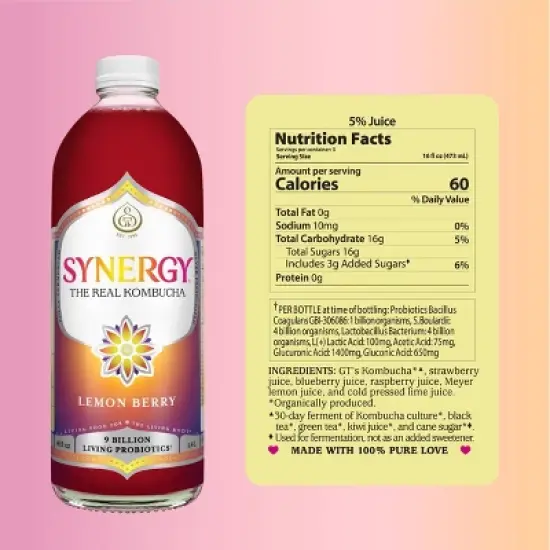 Synergy The Real Kombucha, Lemon Berry - 48oz image {5}