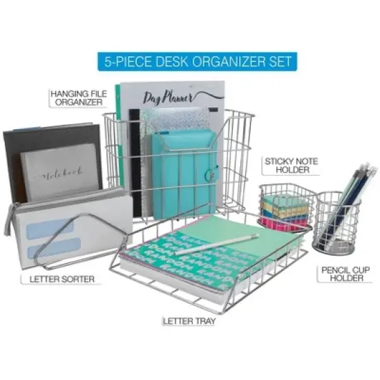 Sorbus Wire Metal 5 in 1 Desk Organizer Set - for office storage and organization image {7}