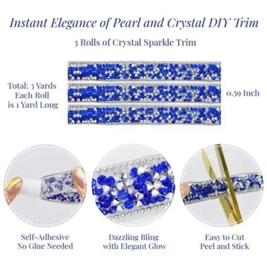 Wrapables 3 Yards Self Adhesive Resin Rhinestone Ribbons, Glittery Bling Tape Strips for DIY Crafts Wedding Party Decoration (3 Rolls) image {7}