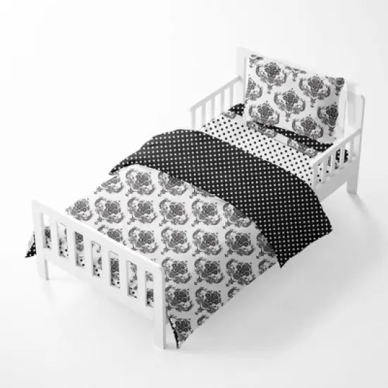 Bacati - Classic Damask Black/Gray/White 4 pc Toddler Bedding Set image {2}