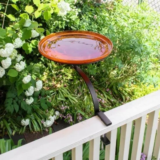 Achla Designs 13.75" Reflective Crackle Glass Birdbath Bowl with Rail Mount Bracket Mandarin Orange: Weather-Resistant, Deck-Mounted image {7}