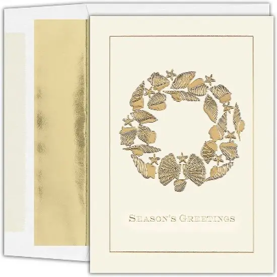 Masterpiece Studios Warmest Wishes 16-Count Boxed Holiday Cards With Foil-Lined Envelopes, Golden Shell Wreath, 5.6" x 7.8" (947800) image {1}