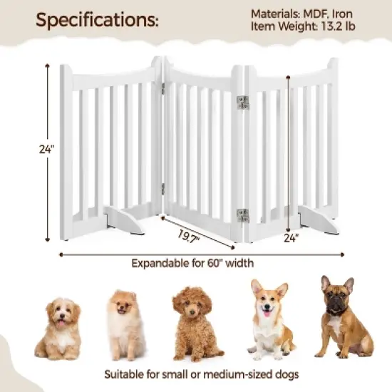Yaheetech 24inch Tall Freestanding Wooden Pet Gate with Door, White image {3}