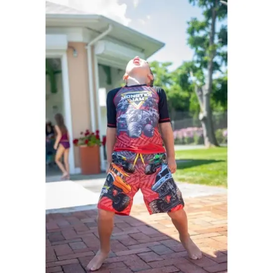 Monster Jam Maximum Destruction Megalodon El Toro Loco Grave Digger Rash Guard and Swim Trunks Outfit Set Toddler to Little Kid image {3}