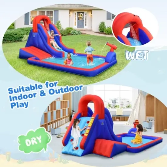 Costway Inflatable Water Slide Park w/ Climb Slide Pool & 2 Swim Rings Blower Excluded image {3}
