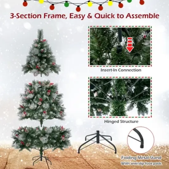 Costway 6 FT Pre-Lit Artificial Christmas Tree Hinged with Pine Needles 350 LED Lights image {4}