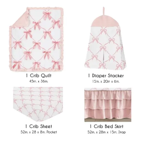Sweet Jojo Designs Girl Baby Crib Bedding Set - Ballerina and Ballet Bows Pink and White 4pc image {1}