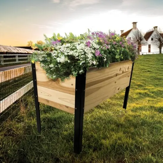 35" Wide Rectangular Wooden Elevated Garden Bed with Legs Tan - Backyard Expressions image {4}