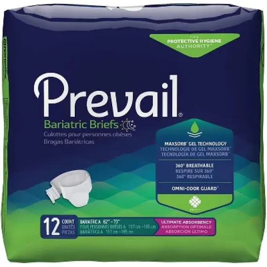 Prevail Unisex Adult Incontinence Bariatric Briefs, Refastenable Tabs, Ultimate Absorbency image {7}