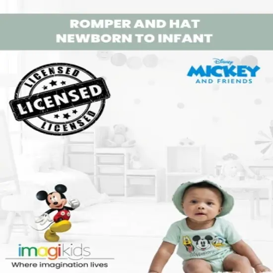 Disney Mickey Mouse Goofy Donald Duck Pluto Baby Romper and Hat Newborn to Infant image {1}