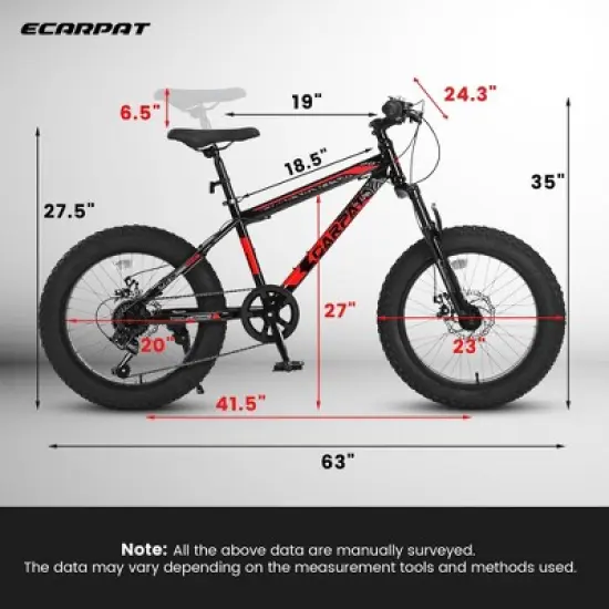 NicBex 20"Mountain Bike with Front Suspension for Kids&Teens,High Carbon Steel Frame,Shimano 7 Speeds with Disc Brakes,Durable Wide Tires image {10}