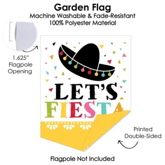 Big Dot of Happiness Let's Fiesta - Outdoor Home Decorations - Double-Sided Mexican Fiesta Garden Flag - 12 x 15.25 inches image {2}