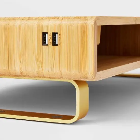 Monitor Riser with USB and Wireless Charging Brown - Threshold&trade; image {2}