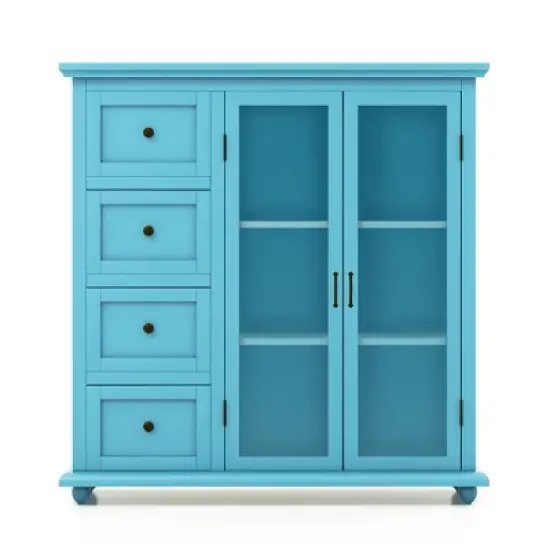 Costway Buffet Sideboard Table Kitchen Storage Cabinet with Drawers & Doors Blue/White/Green image {9}