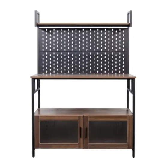 LIVAREEmlen Kitchen Bakers Rack with Door, Microwave Oven Stand, Utility Storage Shelf, Durable Kitchen Organizer for Small Spaces image {1}