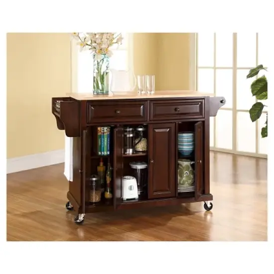 Natural Wood Top Kitchen Cart/Island - Vintage Mahogany - Crosley image {3}