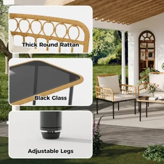 4 Pieces Outdoor Wicker Patio Conversation Bistro Set image {2}