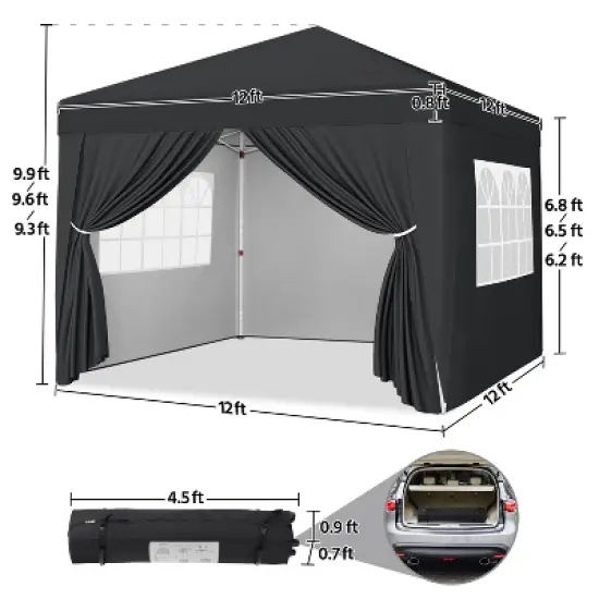 Yaheetech 12x12 FT Pop Up Canopy Tent with 4 Sidewalls and Roller Bag image {2}